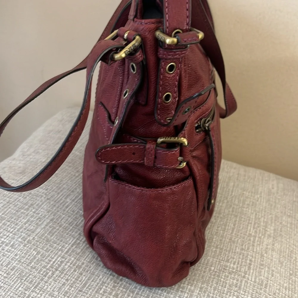 Gianni Bini Burgundy Leather Large Hobo‎ Shoulder Bag